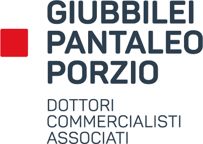 Logotype Giubbilei Pantaleo Porzio, Dottori Commercialisti Associati : carré rouge et lettrage gris anthracite
